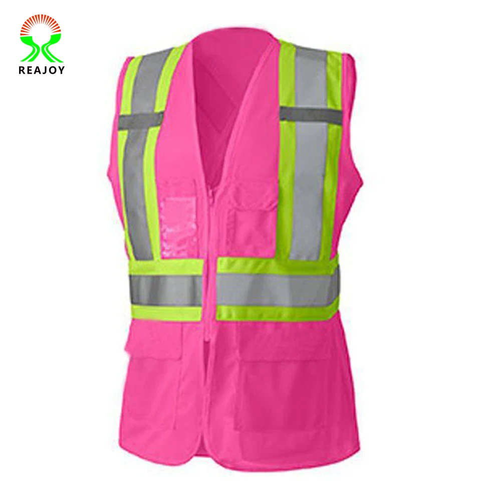 wholesale high visibility fluorescent pink safety vests for