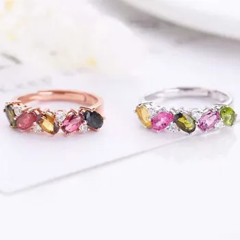 Natural colorful tourmaline adjustable female Ring Online 925 silver jewellery wholesaler