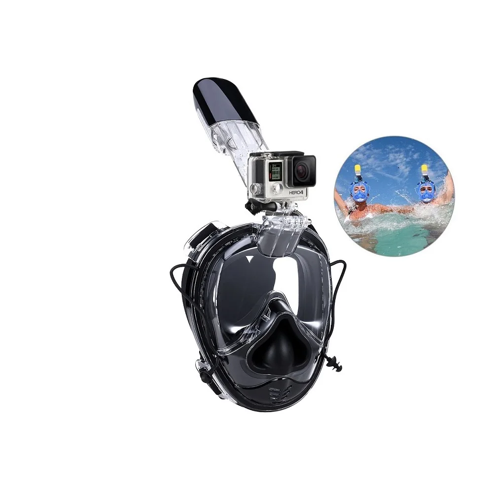 Scuba Full Face Free Breathing Snorkel Mask w/ GoPro 7 8 mount Anti Fog BLUE 