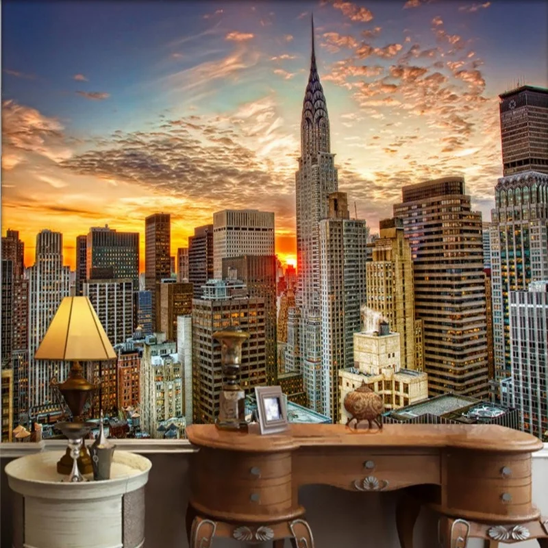 Wallpaper 3d Blue Beautiful New York City Sunset Landscape Art Dining Room  Night Scenery Sisal Wallpaper Border Wallpaper - Buy Vintage Wallpaper,3d  Landscape Painting,Wallpaper 3d Home Decoration Product on 