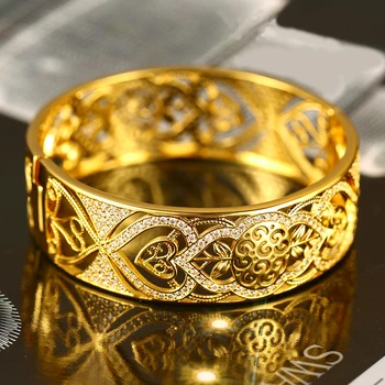 jewelry design cubic zirconia diamond stone 24K dubai gold plated bracelets bangles, 24k gold plated jewelry
