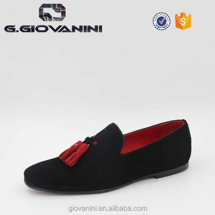 mens black and red loafers