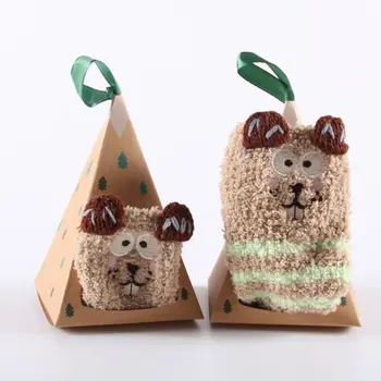 Fleece Fuzzy Baby Socks Cute Animal Kid Toddler Christmas Socks with Triangle Gift Box