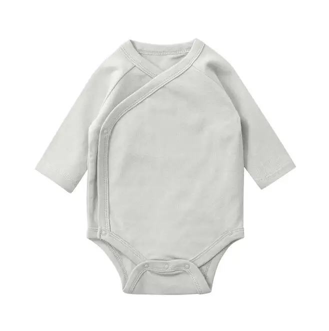 manufacturer Baby Boys Girls Long Sleeves Kimono Onsie Cotton Baby Side-snap Bodysuit