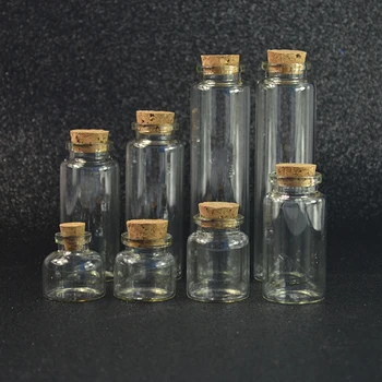 Empty 1.5ml 3ml 5ml 10ml 15ml 20ml 30ml Vials Clear Mini Sample Jars Glass Bottles with Corks