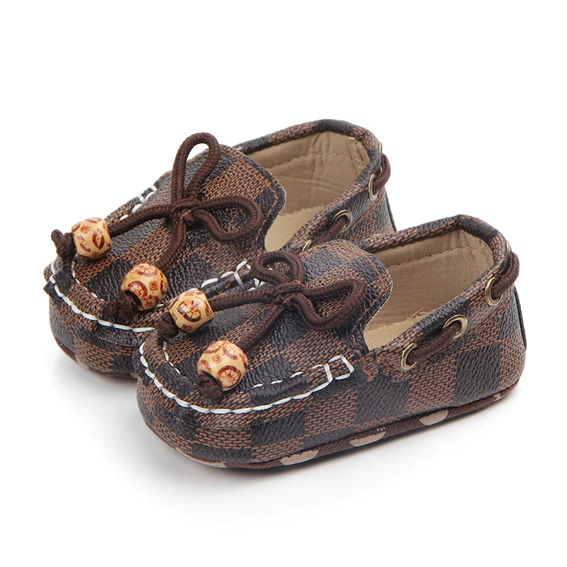 New Classic Vintage Plaid Toddler Shoes with Bow Non-slip Soft Soled Baby Walking Shoes manufacture