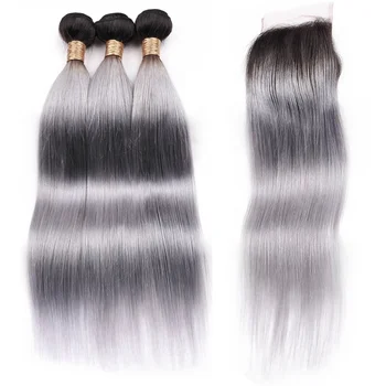 Straight Virgin Hair Bundles Grey Wholesale 18 Inch 2T Ombre 1B Brazilian Hair 100% Unprocessed Virgin Human Hair 10''-18''