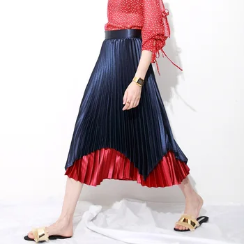Elegant Flared Pleat Skirt Fashion Women Red Velvet Skirt Long