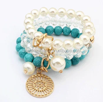 Beads Bracelets For Women Bohemia Pearl Stretch Bracelets disk Bangles Set Boho Vintage Women Jewelry