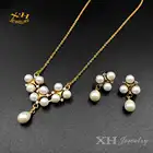 Beaded Necklace And Earring Glass Pearl Beaded Brass Gold Chain Necklace And Earring Fashion Jewelry Set