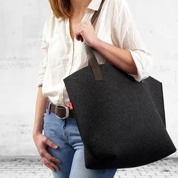 China manufacture  wholesale custom logo handbag eco-friendly durable big grey wool felt tote bag