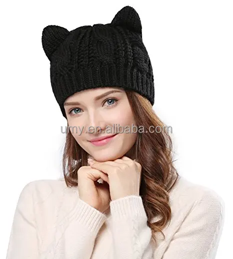 Women Knit Cat Ear Crochet Pussy Beanie 