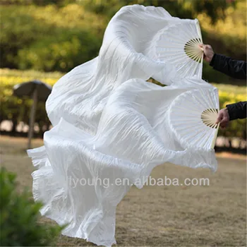 Belly dance 100% real silk fan veils, 1.8M long, silk veils, WHITE