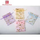 Pattern Bag Spot Wholesale Rose Pattern Drawstring Bag Organza Bag Bronzing Organza Bag 9*12cm