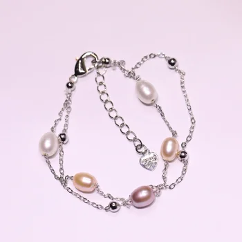 Charm Bracelet Pearl Jewelry mixed color beautiful Natural Freshwater Pearl Bracelet,rice pearl