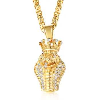 men hop hop gold iced out custom crown snake pendant