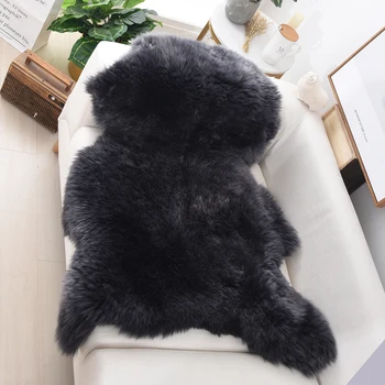 OGLAND Natural Fur Fluffy Long Wool Carbon Black Genuine Sheepskin Rug 2x3, Single Pelt Luxury Authentic Fur Area Rug