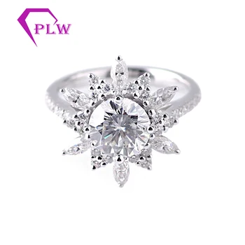 Newest design flower style 8mm center moissanite diamond engagement ring 18carat white gold