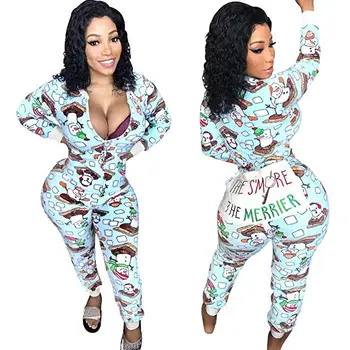 Wholesale Sexy Women Long Sleeve Zipper Jumpsuit Funny Letter Club Christmas Onesie Pajamas