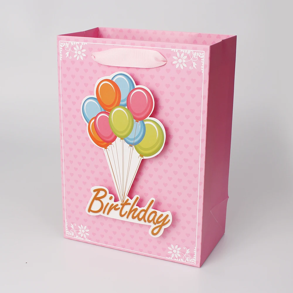bag of happy birthday white cardboard print paper bag with 3d
