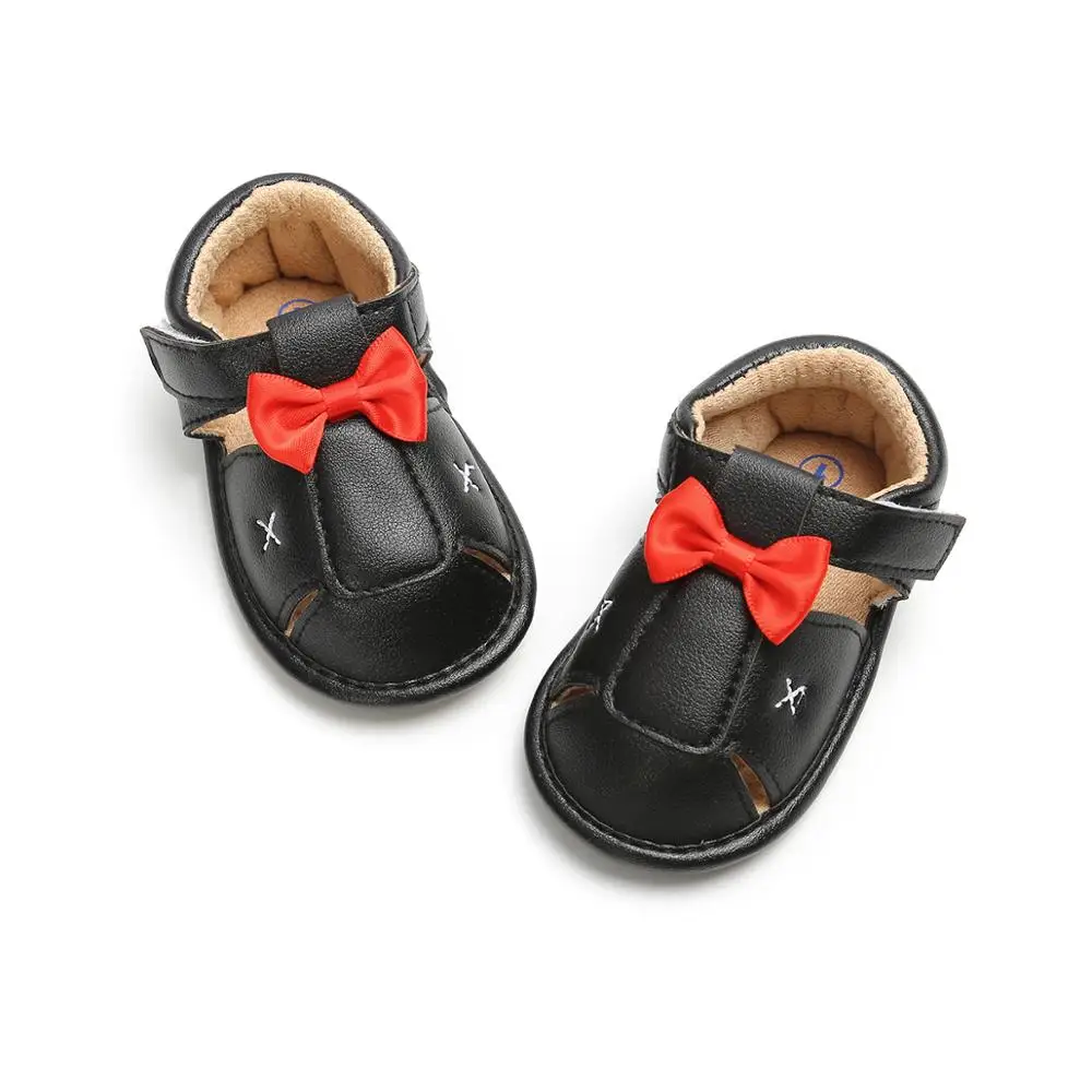 Summer PU Leather shoes With bowknot anti-slip baby barefoot Toddler sandals