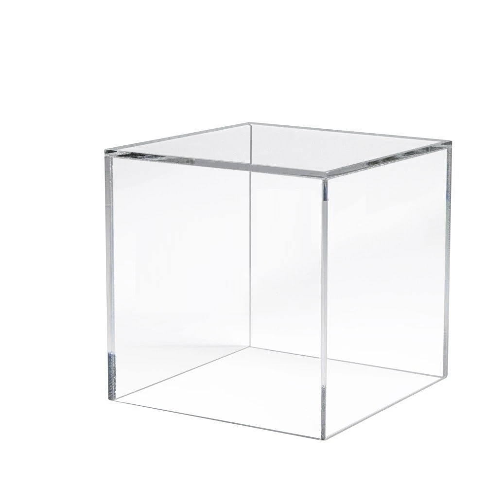 White Acrylic Display Case Cube Stand Square 5 Sided Box Tray Shop Holder 100mm 