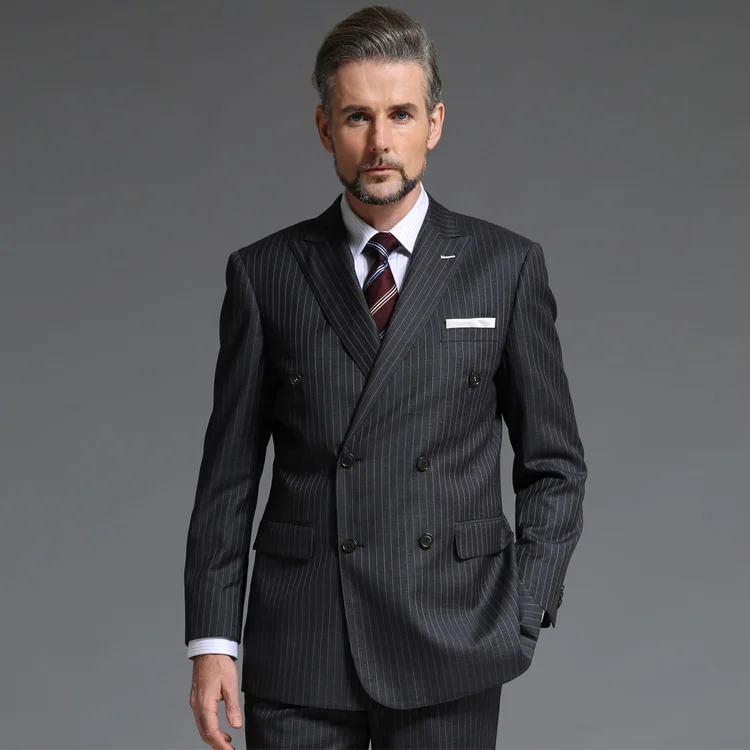 dark grey double breasted suit