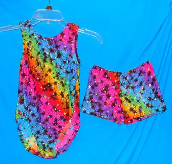 leotard girls gymnastics Neon rainbow with stars holographic Save