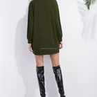 Army Green Blank 100% Cotton Fleece Drop Shoulder Crewneck Sweatshirt Women Sexy Longline Oversized Hoodie Dress