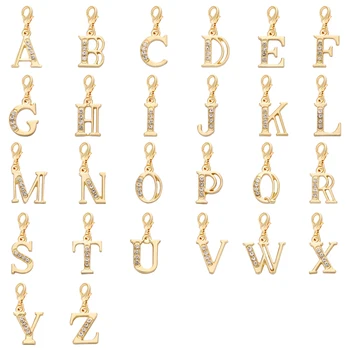 18K Gold Tone Initial Letter Alphabet A-Z Charm with Crystal