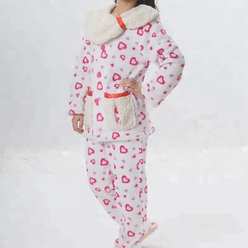 Winter Evening Long Sleeves fur collar adult thermal cotton footed pajamas