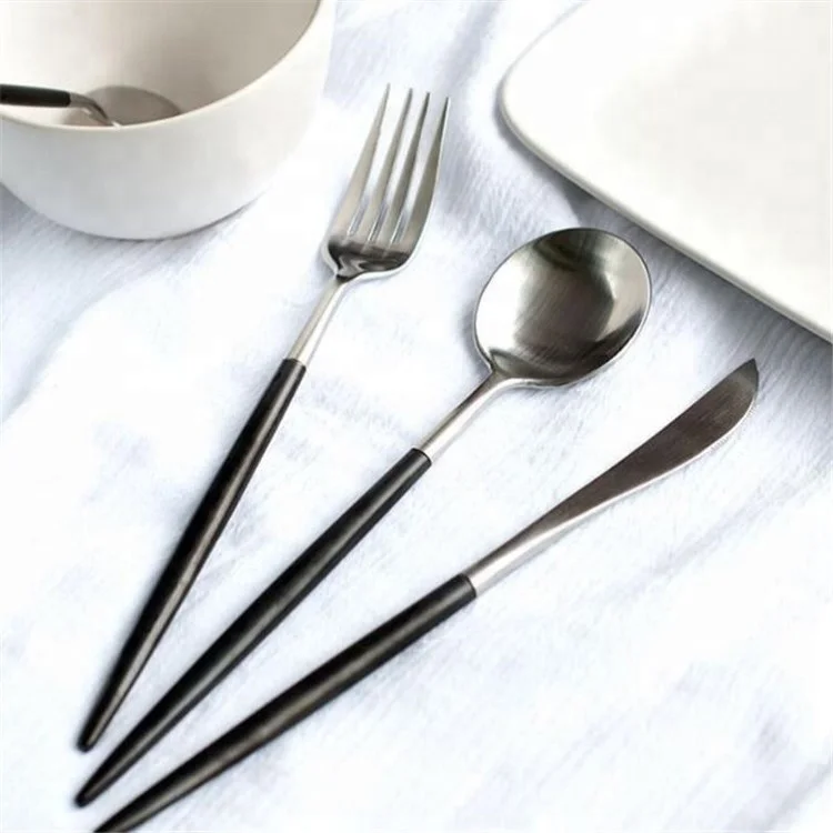 Black Cutlery Set Spoon Fork Knife 18/10 Flatware Tableware