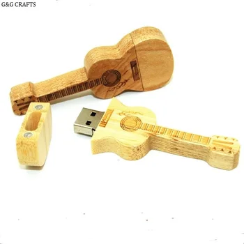 New Design Wooden Guitar Shaped 8G/16G/32G/64G U Disk Key chain can Logo