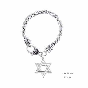 Mixed Eco-friendly Metal Tibetan Silver Plated David Star Charms Wheat Chain Bracelet