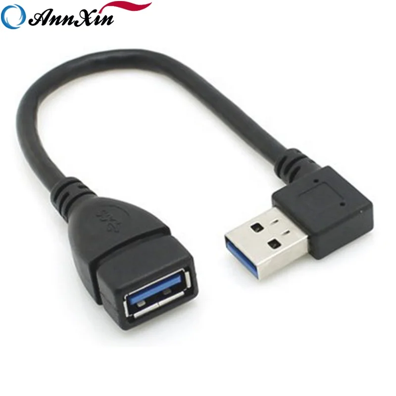 Connectors USB 3.0 High Speed Data Transfer Extension Cable 90 Degree Down Angle Male to Female Black 20cm Cable Length: 0.2m, Color: Black