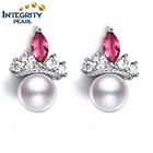 White Earrings White Freshwater Pearl Jewelry 7-7.5mm Round Fancy Cheap Jewelry White Pearl Earrings