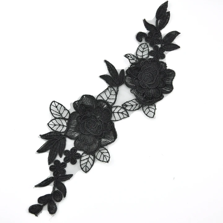 Embroidered Lace Appliques Black Floral Venice Lace Mirror Pair