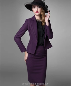 Tailor Made Lady's Morden Fit 100% Wool Dark Purple Skirt Suit