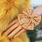 Leather Sheep Skin Gloves Cheap Gloves Cheap Nail Touch Screen Women Leather Bow Knot Sheep Skin Gloves