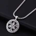 Celtic Stainless Steel Box Chain With Zinc Alloy Viking Style Antique Sliver Round Celtic Knots Necklace