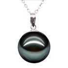 Black Pearl Pendant Pearlfreshwater Pearls 18K White Gold 9-10mm Aaa Simple Natural Black Tahitian Tahiti Pearl Pendant