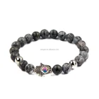 Black Labradorite Black Bead Bracelet Women Matte Black Labradorite Bracelet Hamsa Hand Women Bracelet Beaded Stackable Hamsa Gem Jewelry Luck Gift