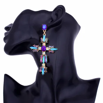 Big Cross Earrings For Women Large statement Earrings crystal dangle earing rhinestone fashion jewelry trendy