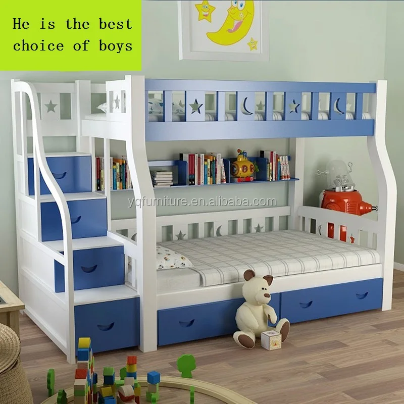 Solid Wood Bunk Bed for Kids Bed Blue for Boy Children Furniture