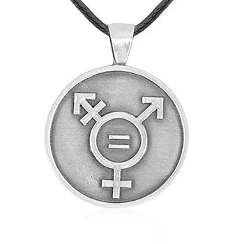 Pewter Color Zinc Alloy Equality Transgender Symbol Pendant Black Leather Chain Necklaces For Gifts