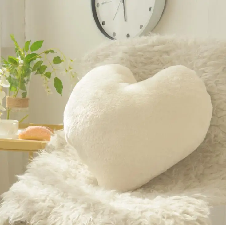 O239  Rabbit Plush Fluffy Soft Throw 45*45cm Cushion Sofa Car Decor INS Home Bolster Solid Color Heart Shaped Pillow