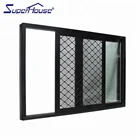 Window Iron Doors Glass Aluminium Strong Aluminum Glass Door Window With Security Mesh Iron Grill Design
