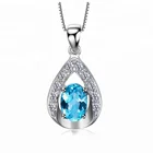 Blue Topaz Jewelry Silver Silvertopaz Water Drop Natural Blue Topaz Pendant Gemstone Fine Jewelry 100% 925 Sterling Silver Charm Gift For Women