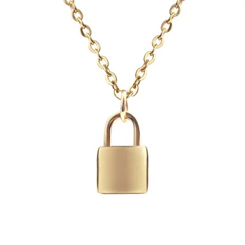 Stainless Steel Custom Jewelry Gold Plated Key Lock Locket Pendant Necklace Jewelry Femme