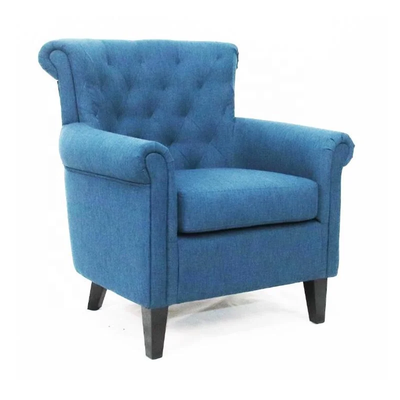 blue tufted accent chair